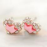Pink Rhinestone Heart Crown Stud Earrings