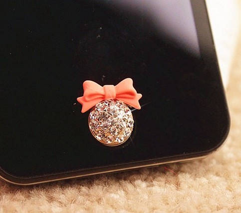 Rhinestone Bow Home Button Sticker For Iphone 4,4s,5